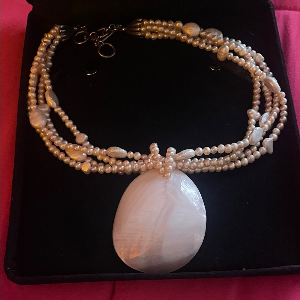 Multi-strand Pink and Cream Freshwater Pearls sterling silver clasp